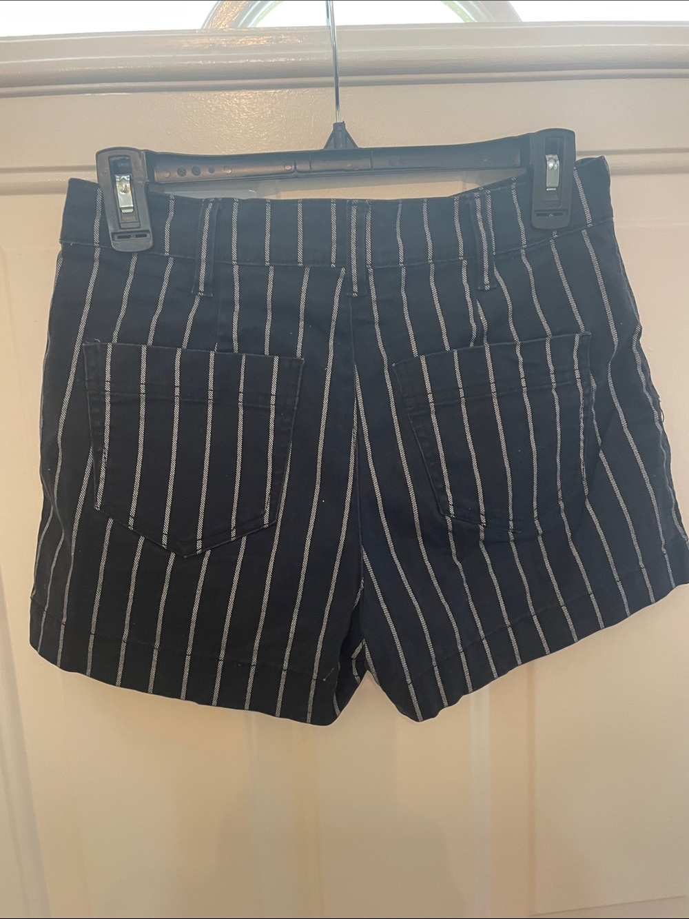 Sincerly Jules Black Pinstripe High-Rise Button Shorts - Picture 3 of 5